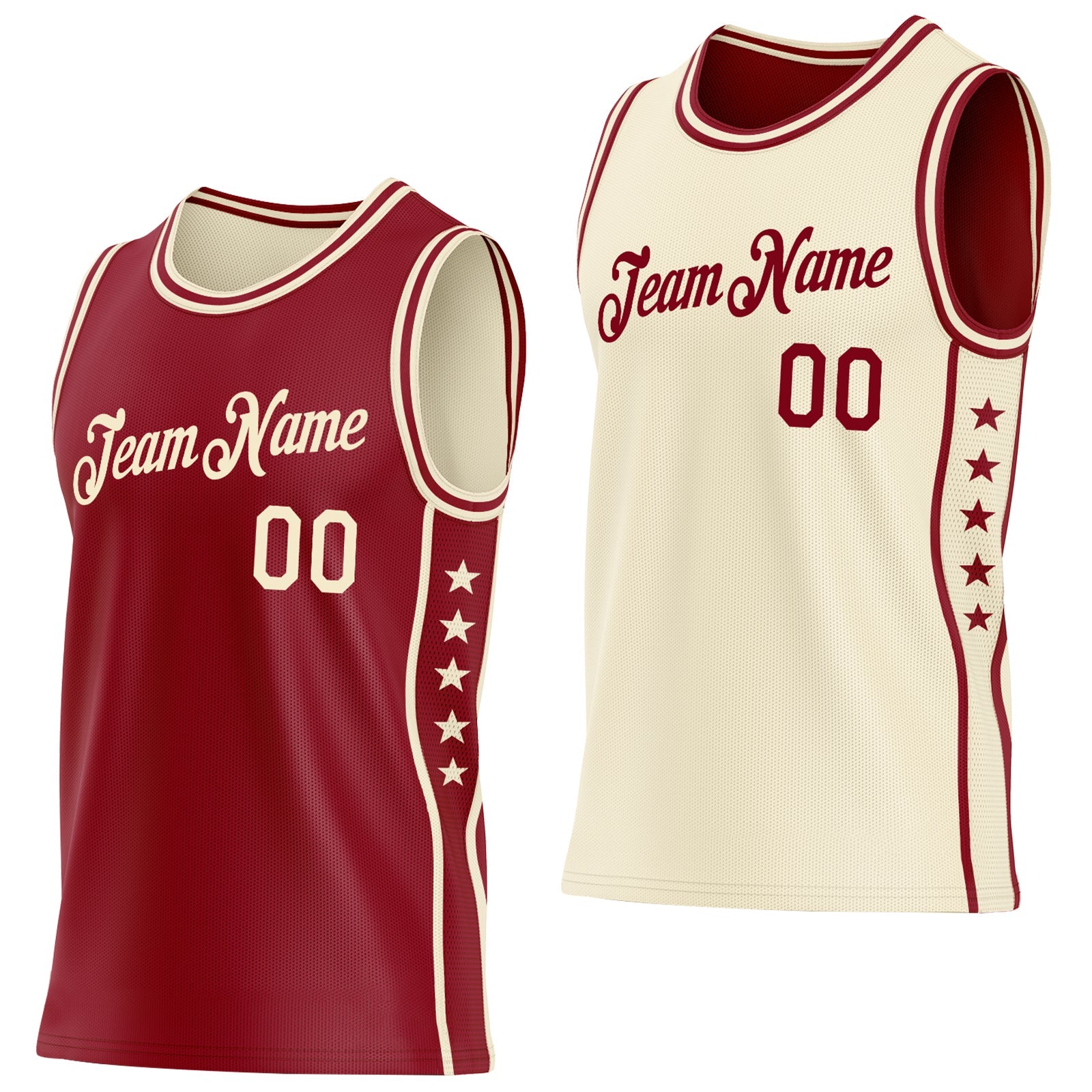 Custom Reversible Crimson Cream Double Side Star Sublimation Basketball Set Jersey - Main View