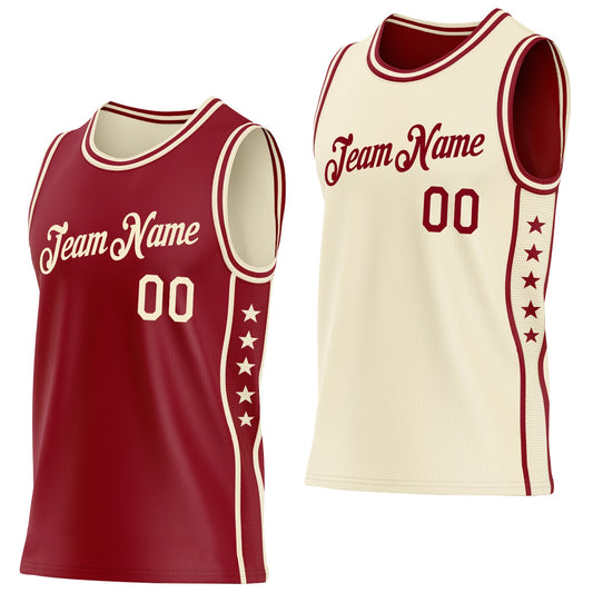 Custom Reversible Crimson Cream Double Side Star Sublimation Basketball Set Jersey - Main View