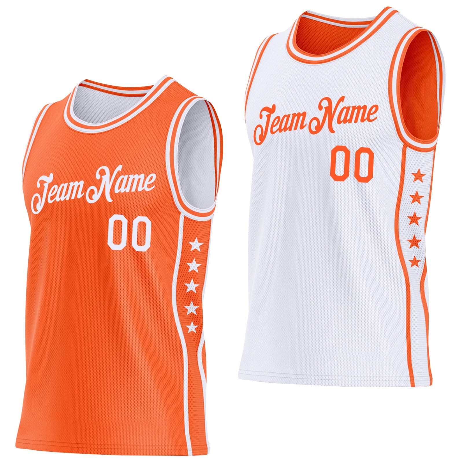 Custom Reversible Orange White Double Side Star Sublimation Basketball Set Jersey - Main View