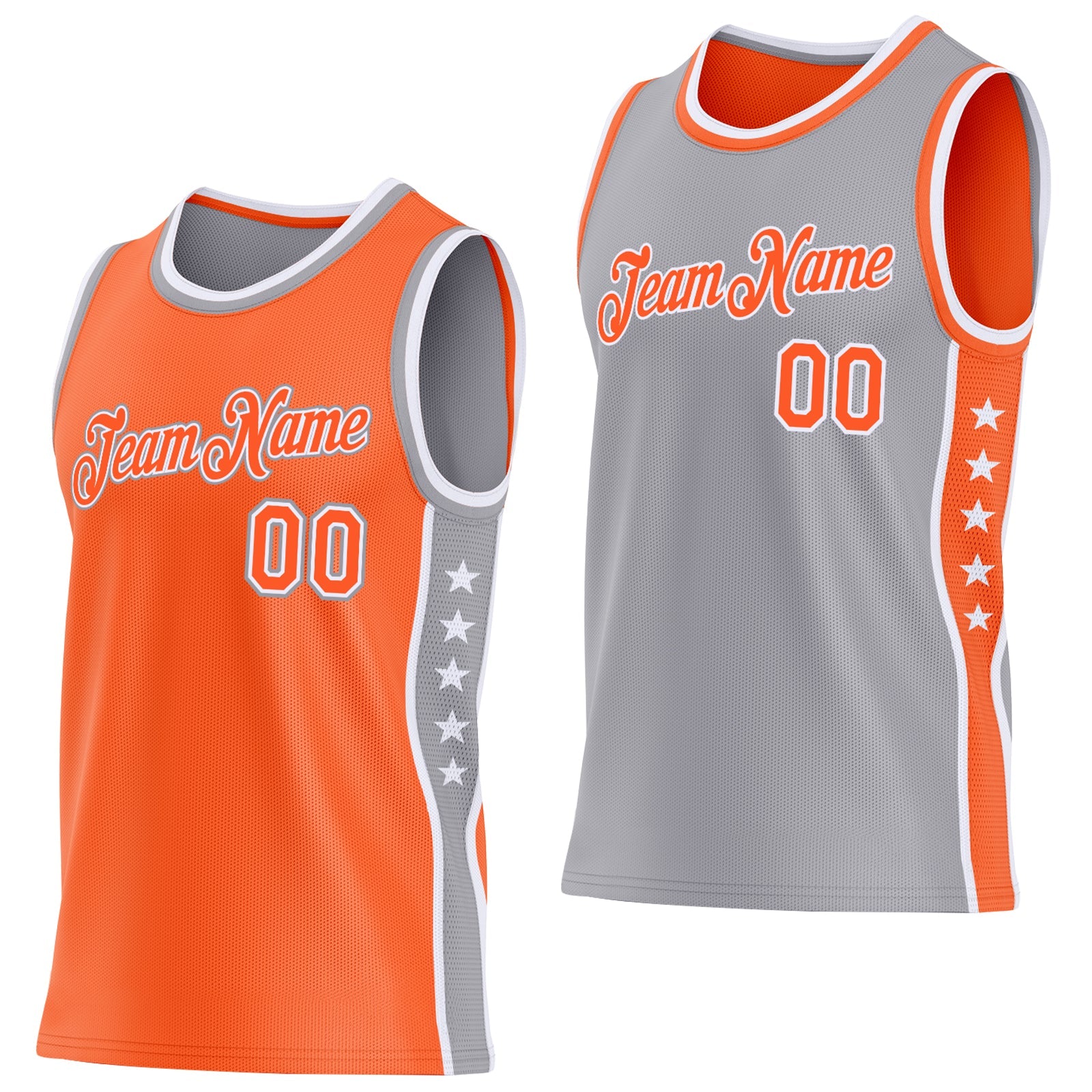 Custom Reversible Orange White-Gray Double Side Star Sublimation Basketball Set Jersey - Main View