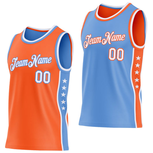 Custom Reversible Orange White-Lakes Blue Double Side Star Sublimation Basketball Set Jersey - Main View