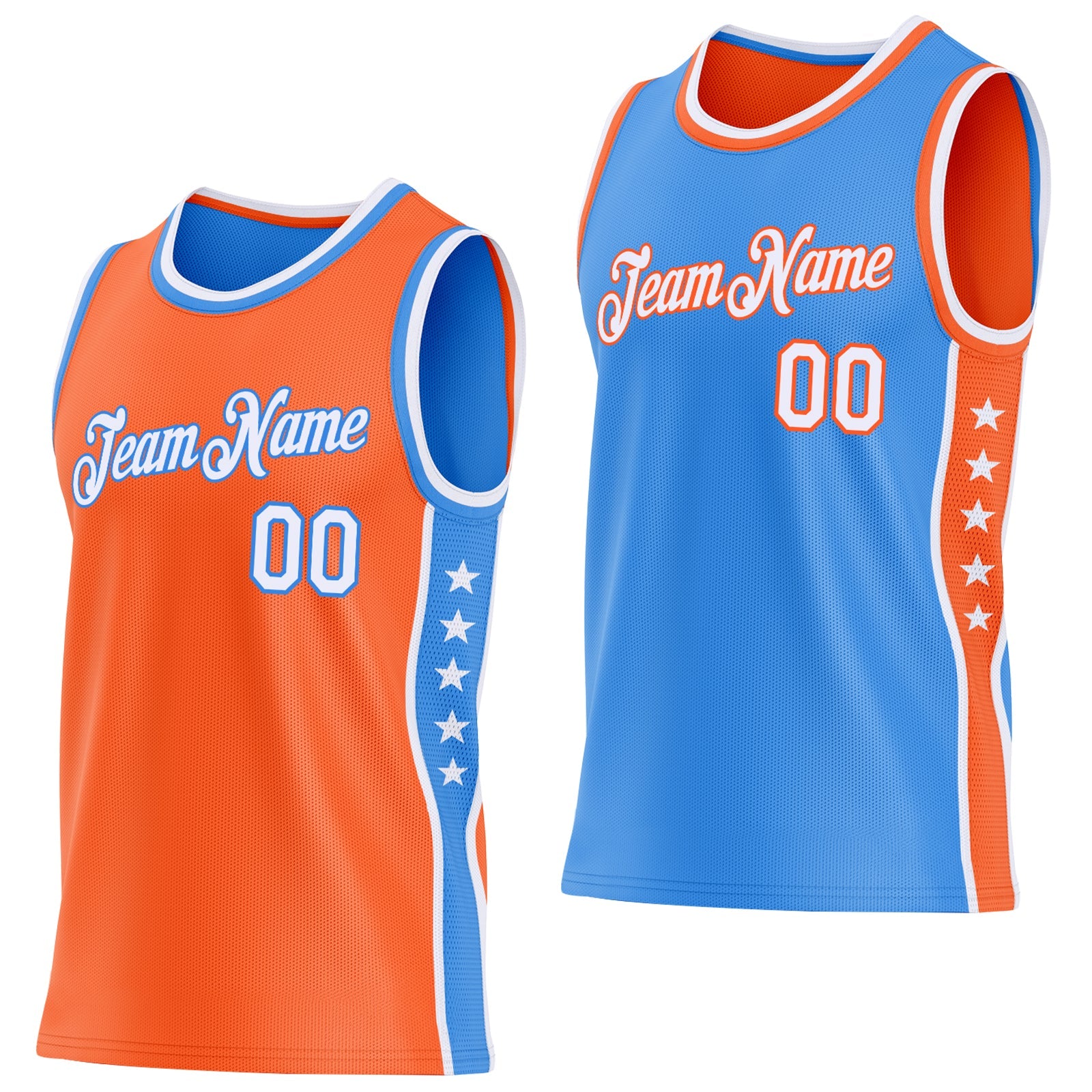 Custom Reversible Orange White-Powder Blue Double Side Star Sublimation Basketball Set Jersey - Main View