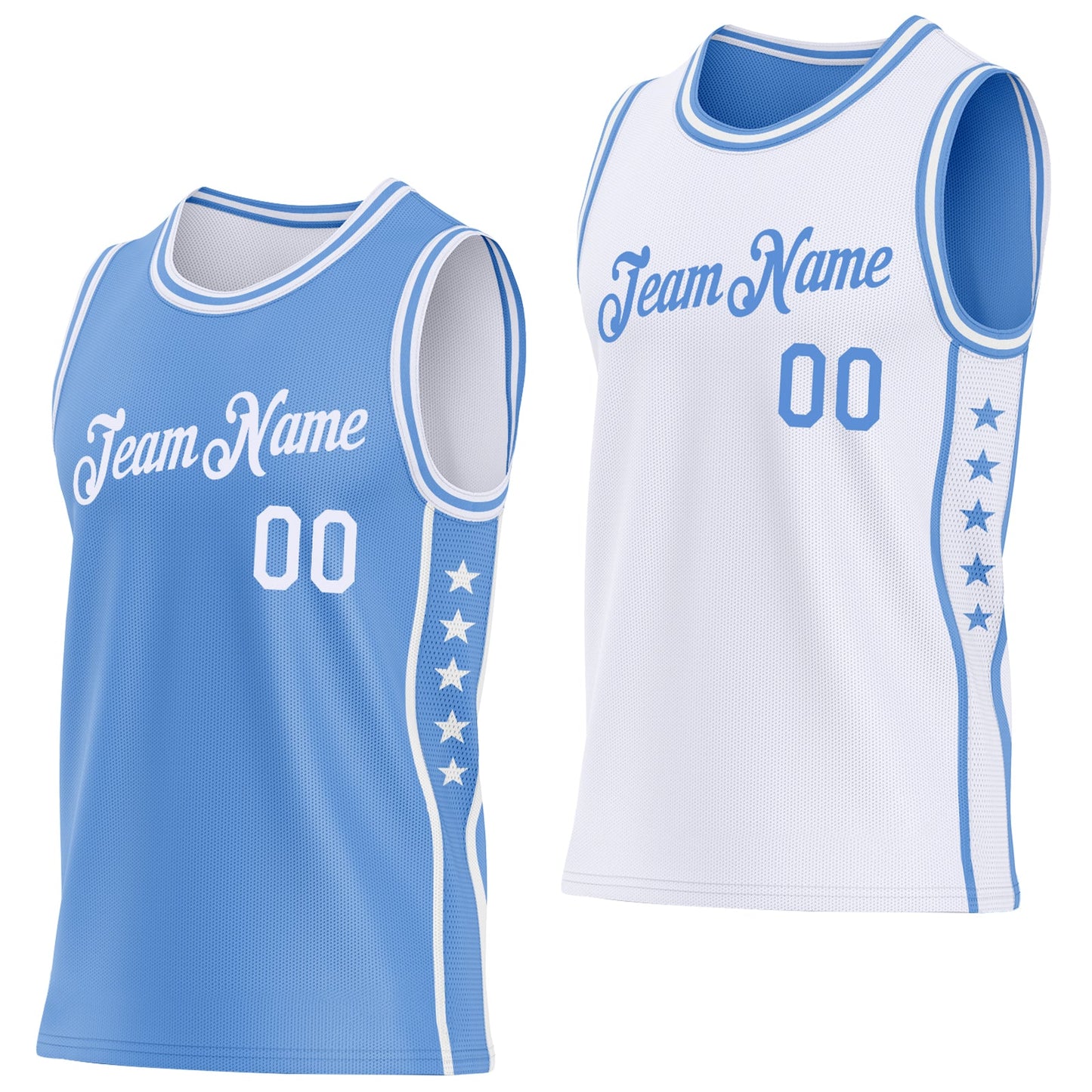 Custom Reversible Lakes Blue White Double Side Star Sublimation Basketball Set Jersey - Main View