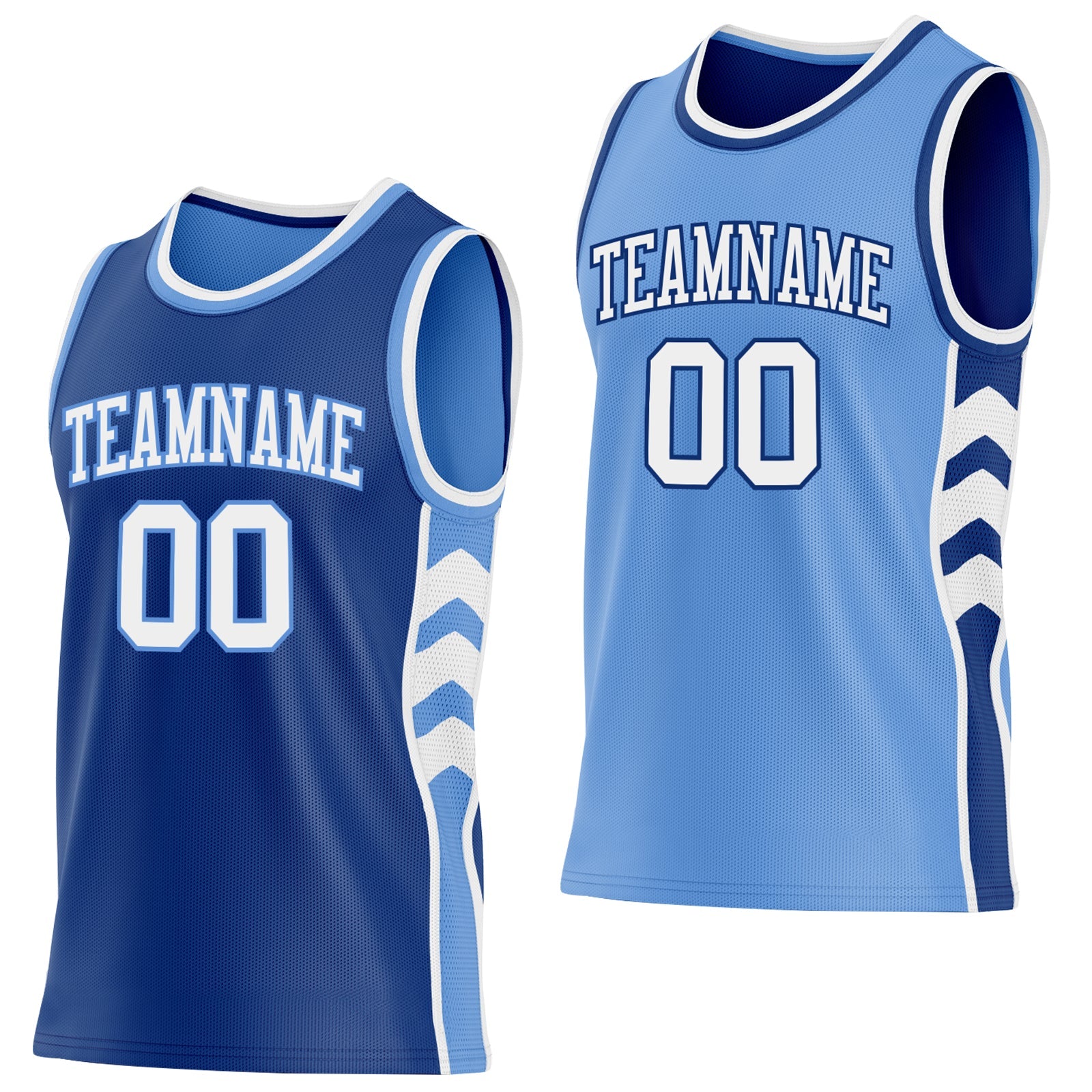 Custom Royal White-Light Blue Side Panel Geometric Chevron Reversible Double Side Sublimation Basketball Set Jersey - Main View