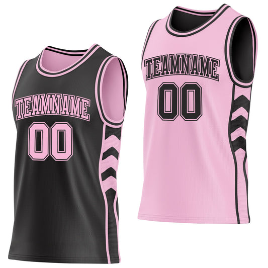 Custom Black-Light Pink Side Panel Geometric Chevron Reversible Double Side Sublimation Basketball Set Jersey - Main View