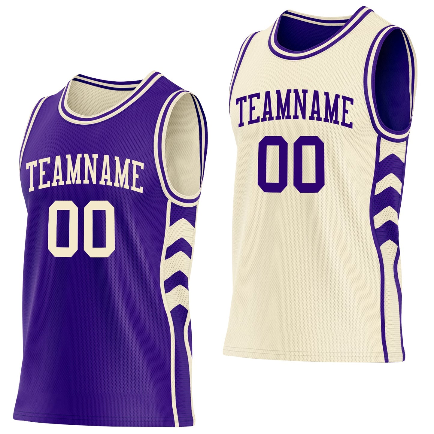 Custom Purple-Cream Side Panel Geometric Chevron Reversible Double Side Sublimation Basketball Set Jersey - Main View