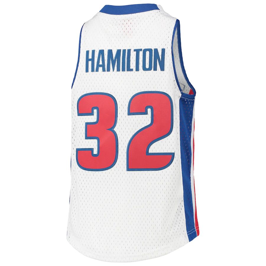 D.Pistons #32 Richard Hamilton Mitchell & Ness 2003-04 Hardwood Classics Swingman Jersey  White Stitched American Basketball Jersey - Main View