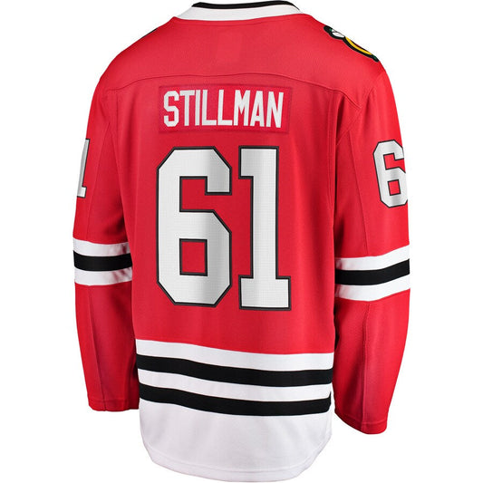 C.Blackhawks #61 Riley Stillman Fanatics Branded Home Breakaway Player Jersey Red Stitched American Hockey Jerseys - Main View