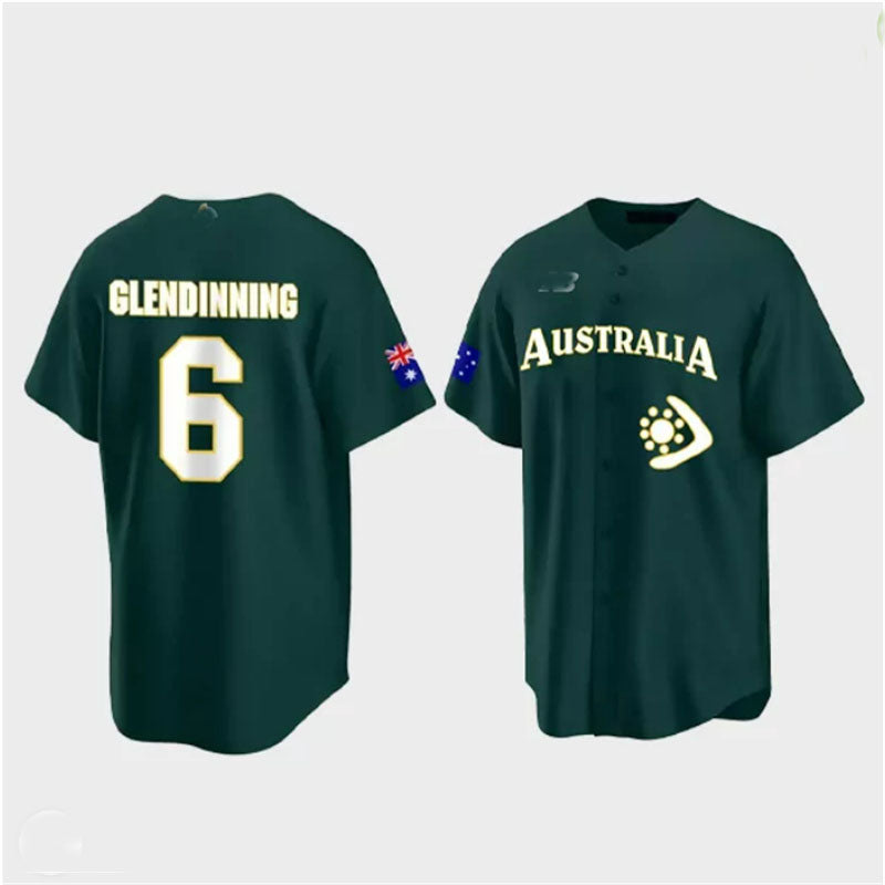 #6 Robbie Glendinning Australia Baseball 2023 World Baseball Classic Jersey ¨C Green Stitches Baseball Jerseys - Main View