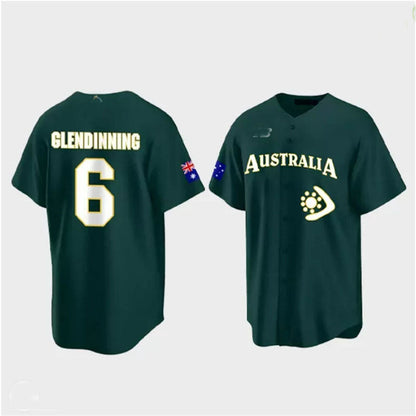 #6 Robbie Glendinning Australia Baseball 2023 World Baseball Classic Jersey ¨C Green Stitches Baseball Jerseys - Main View