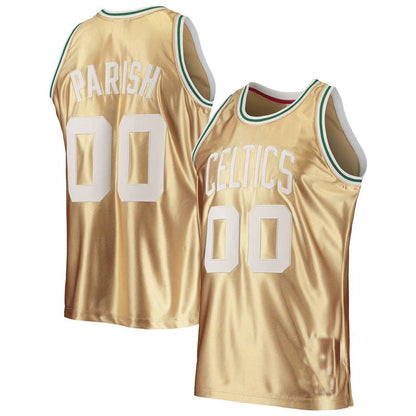Custom B.Celtics Robert Parish Mitchell & Ness 75th Anniversary 1985-86 Hardwood Classics Swingman Jersey Gold American Stitched Basketball Jersey - Main View