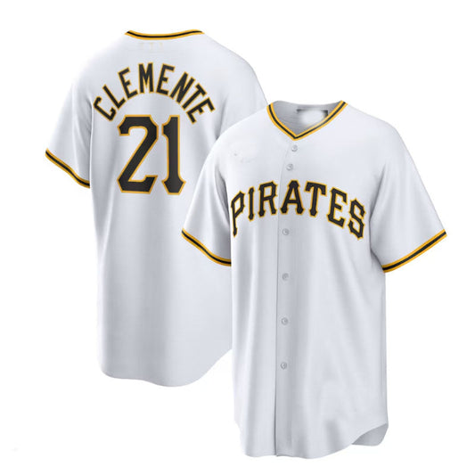Pittsburgh Pirates #21 Roberto Clemente Home Replica Player Name Jersey - White Baseball Jerseys - Main View
