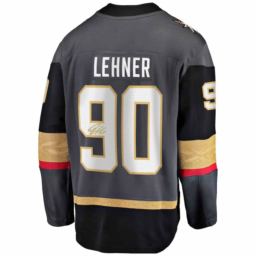 V.Golden Knights #90 Robin Lehner Fanatics Authentic Autographed Black Fanatics Breakaway Jersey Gray Hockey Jerseys - Main View