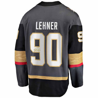 V.Golden Knights #90 Robin Lehner Fanatics Authentic Autographed Black Fanatics Breakaway Jersey Gray Hockey Jerseys - Main View