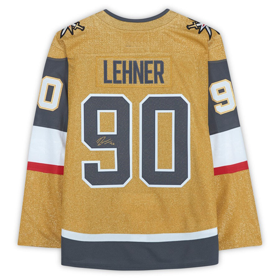 V.Golden Knights #90 Robin Lehner Fanatics Authentic Autographed Gold Alternate Authentic Jersey Hockey Jerseys - Main View