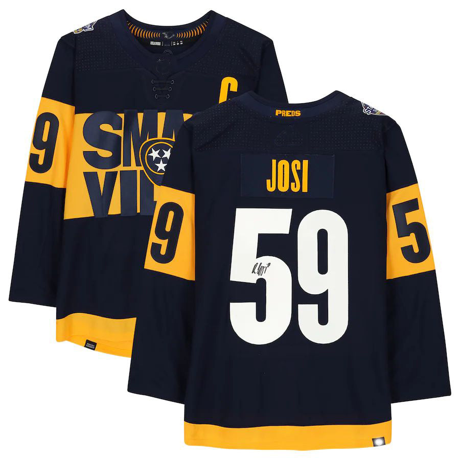 N.Predators #59 Roman Josi Fanatics Authentic Autographed 2022 Stadium Series Jersey Navy Stitched American Hockey Jerseys - Main View