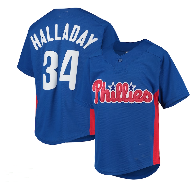 Philadelphia Phillies #34 Roy Halladay Mitchell & Ness Cooperstown Collection Mesh Batting Practice Jersey - Royal Baseball Jerseys - Main View
