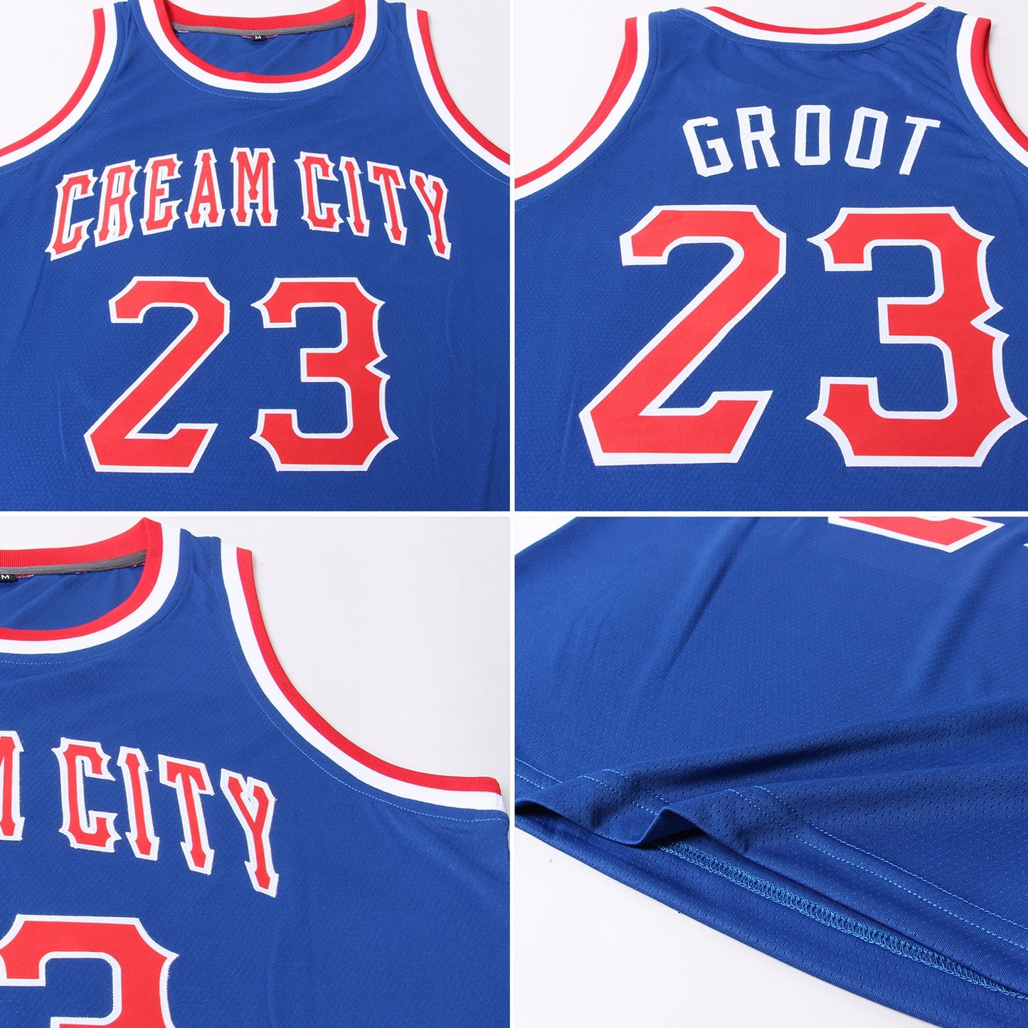 Custom Royal Red-White Round Neck Rib-Knit Basketball Jersey view 5
