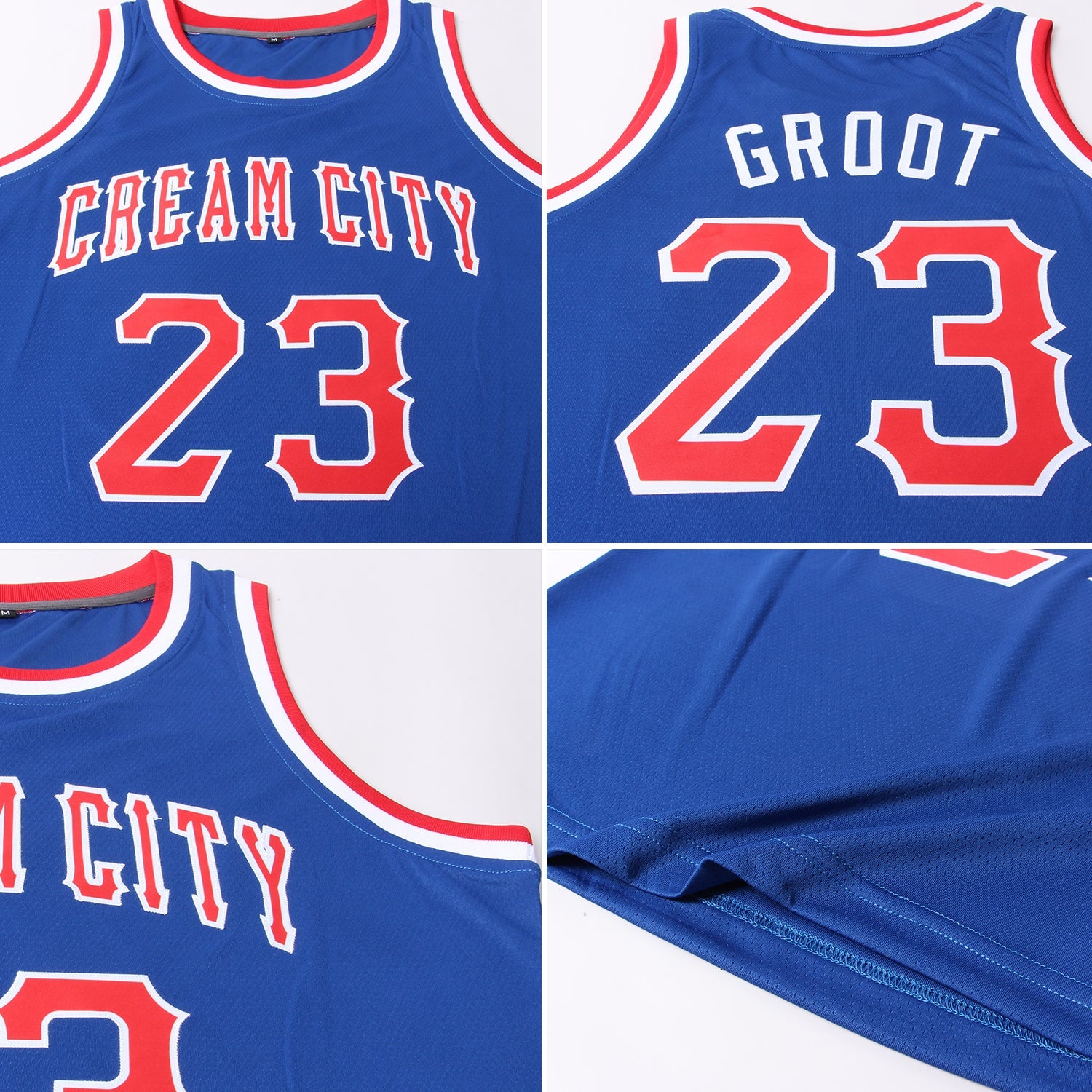 Custom Royal Red-White Round Neck Rib-Knit Basketball Jersey view 5