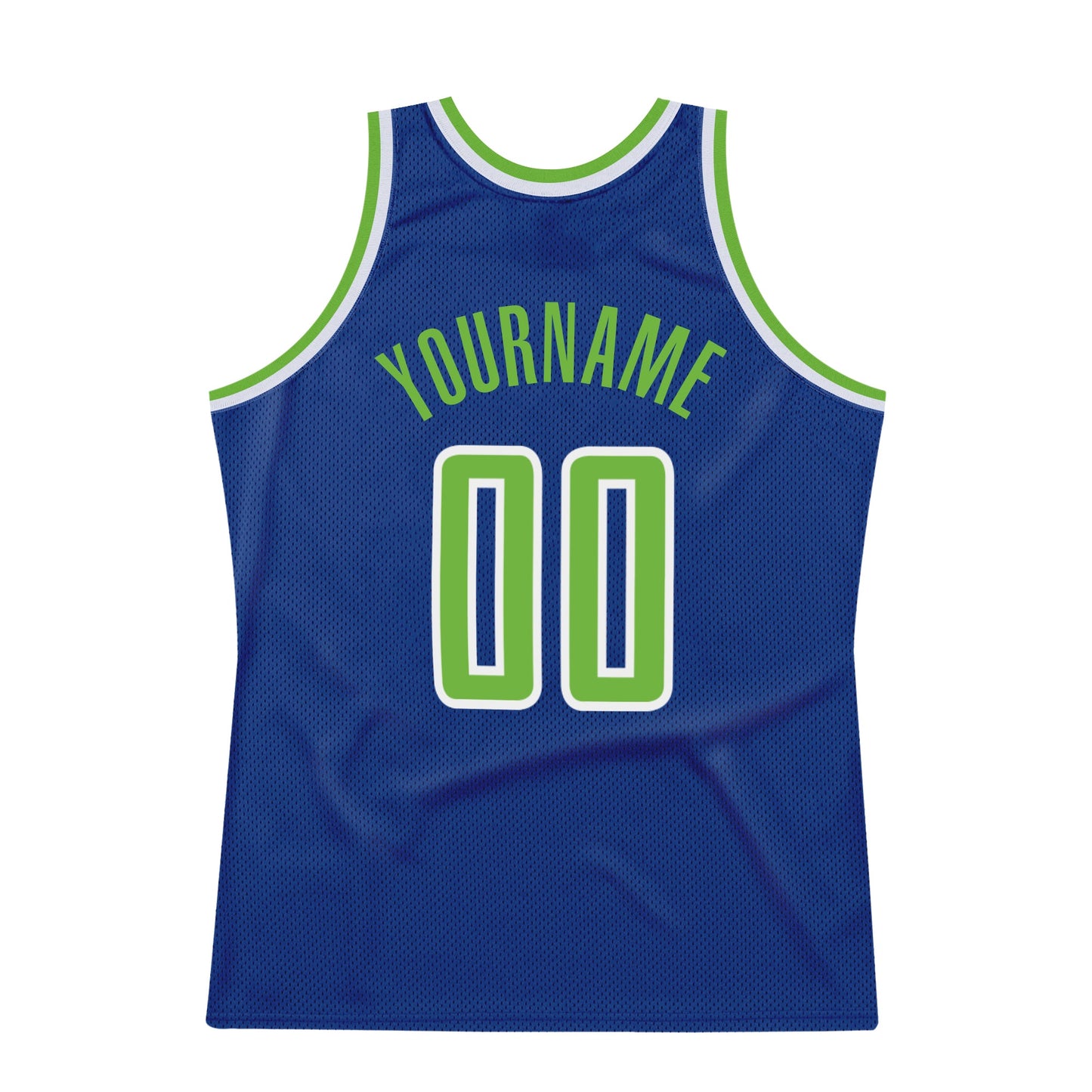 Custom Royal Neon Green-White Authentic Throwback Basketball Jersey view 6