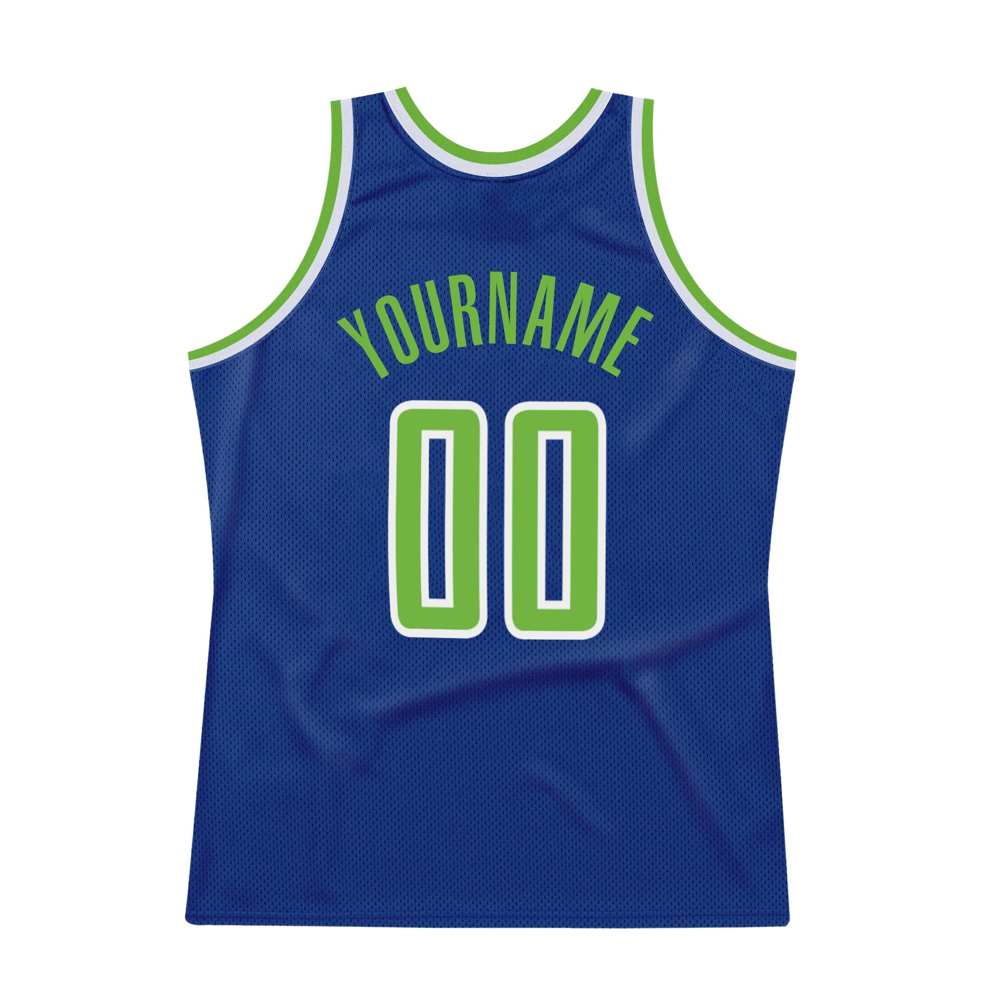 Custom Royal Neon Green-White Authentic Throwback Basketball Jersey view 6