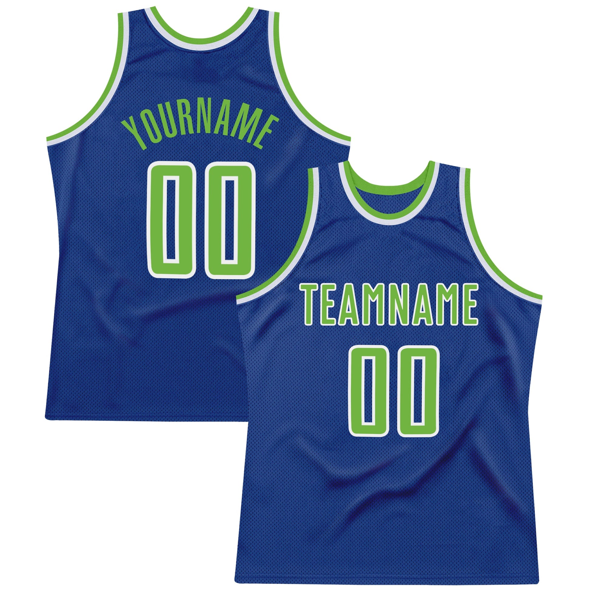 Custom Royal Neon Green-White Authentic Throwback Basketball Jersey - Main View