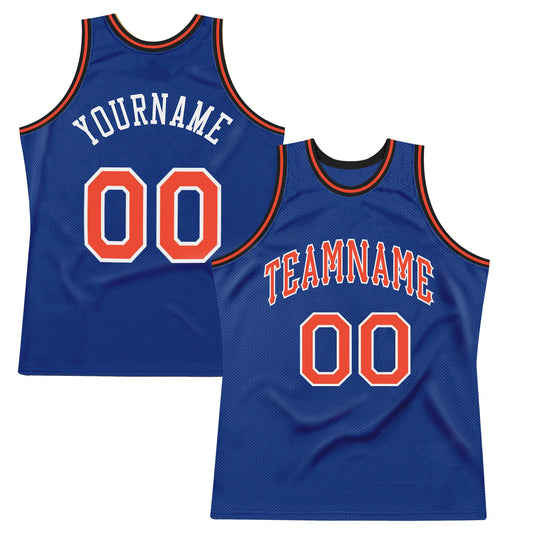 Custom Royal Orange-White Authentic Throwback Basketball Jersey - Main View