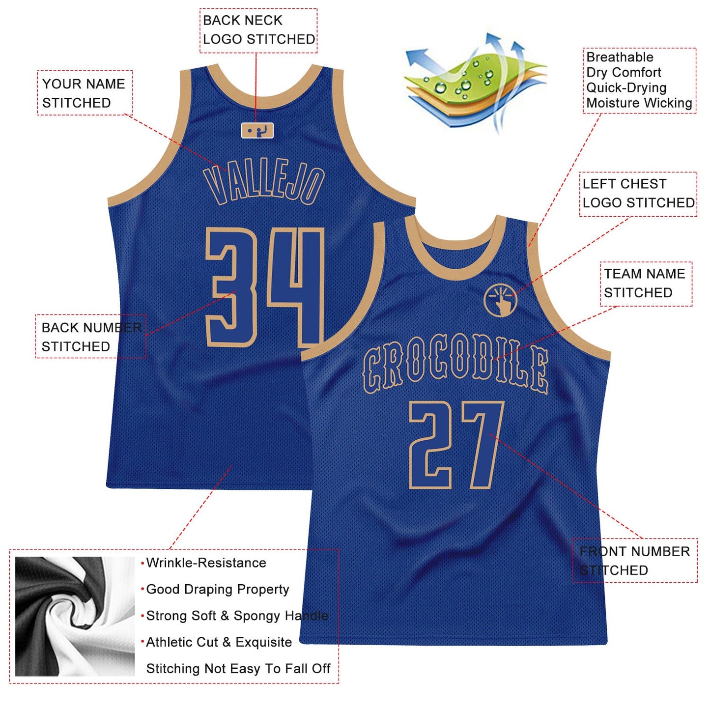 Custom Royal Royal-Old Gold Authentic Throwback Basketball Jersey view 2