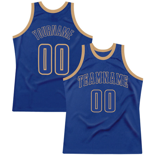 Custom Royal Royal-Old Gold Authentic Throwback Basketball Jersey - Main View