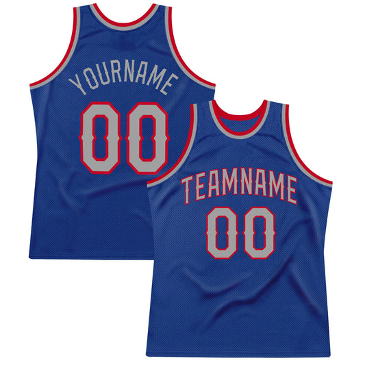Custom Royal Gray-Red Authentic Throwback Basketball Jersey - Main View