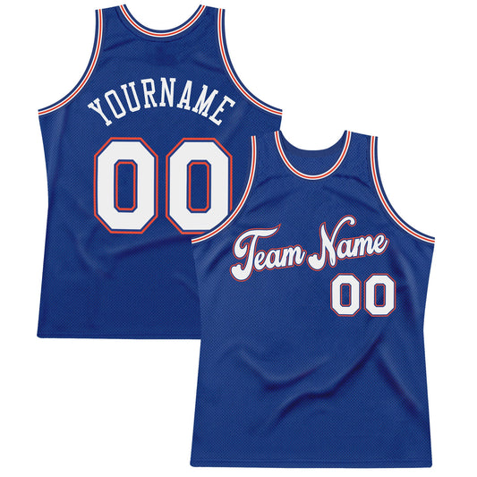 Custom Royal White-Orange Authentic Throwback Basketball Jersey - Main View