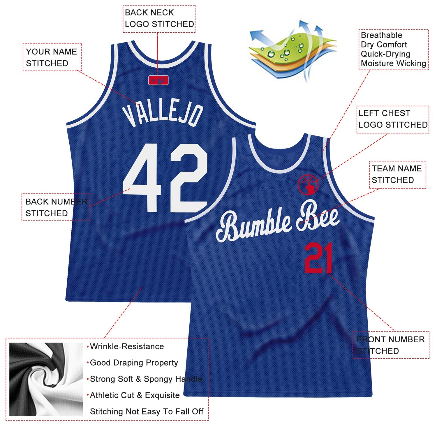 Custom Royal White-Red Authentic Throwback Basketball Jersey view 2
