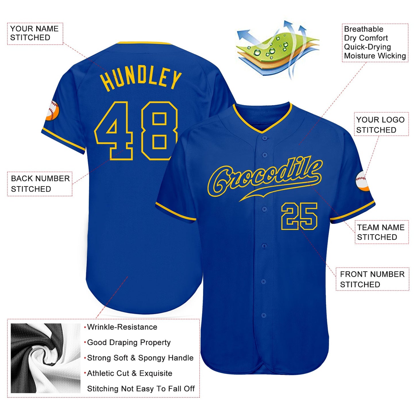 Custom Royal Royal-Gold Authentic Baseball Jersey view 3