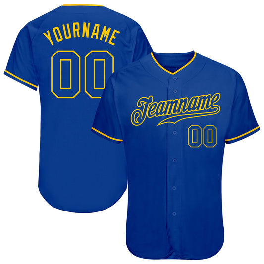 Custom Royal Royal-Gold Authentic Baseball Jersey - Main View