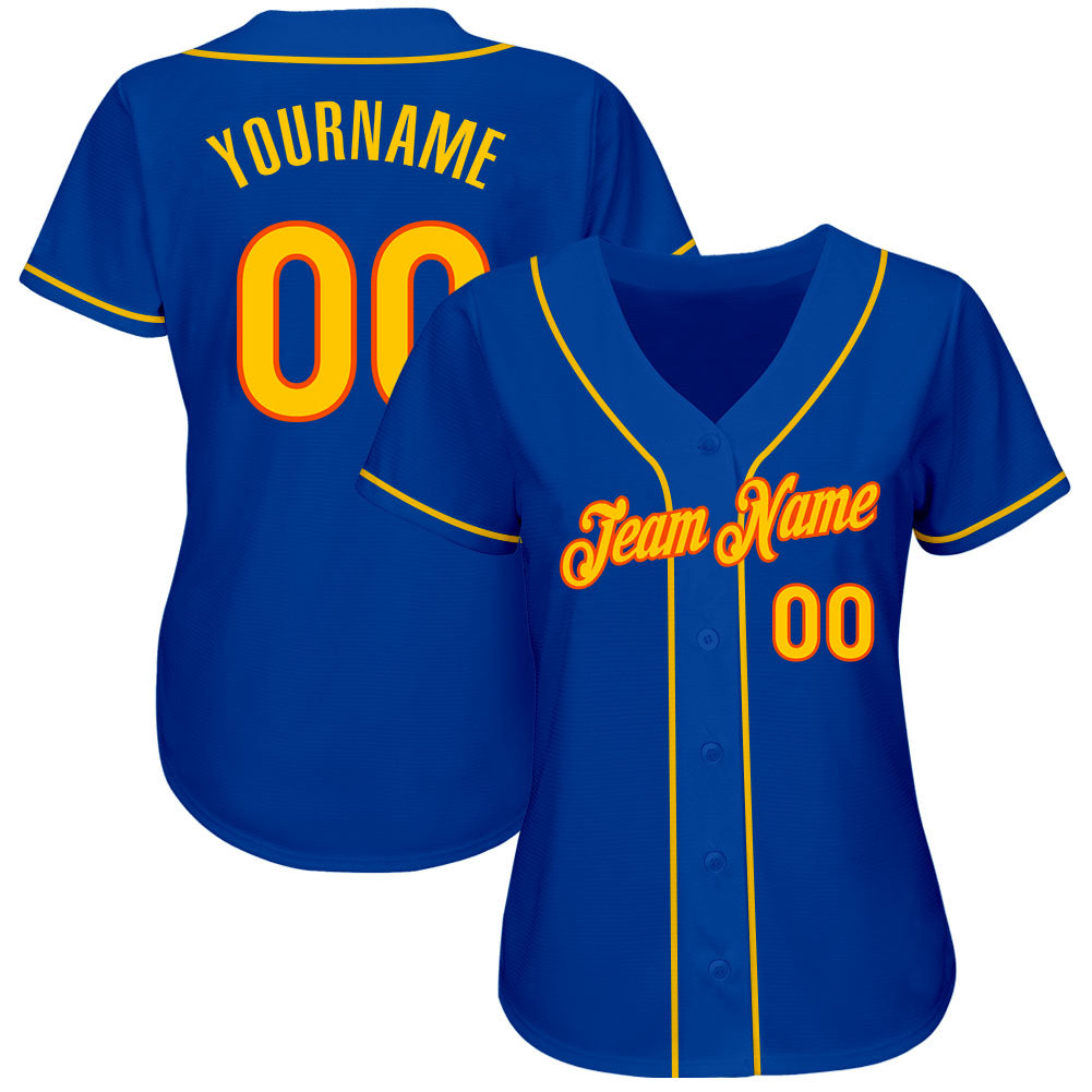 Custom Royal Gold-Orange Authentic Baseball Jersey view 2