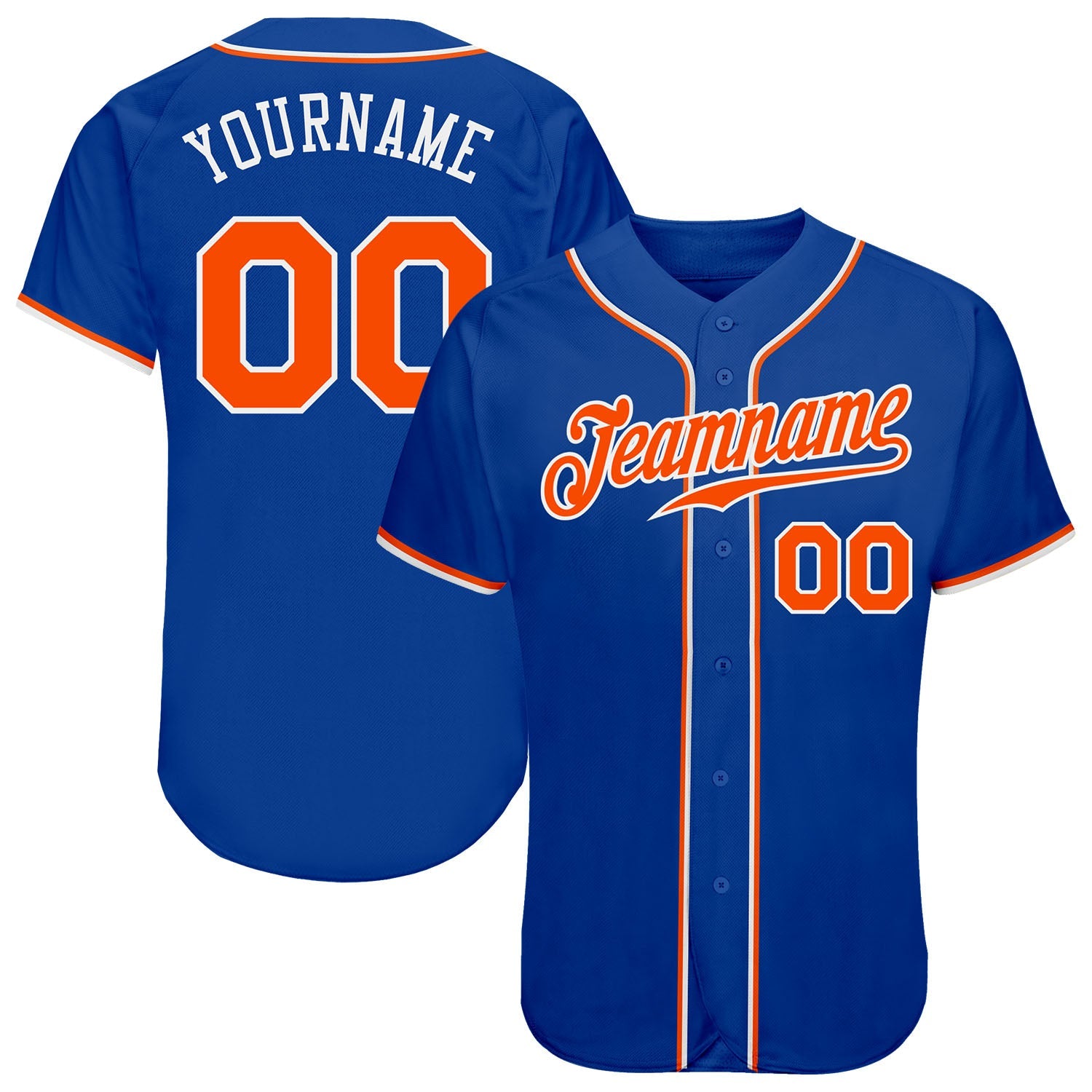 Custom Royal Orange-White Authentic Baseball Jersey - Main View