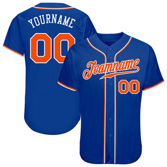 Custom Royal Orange-White Authentic Baseball Jersey - Main View