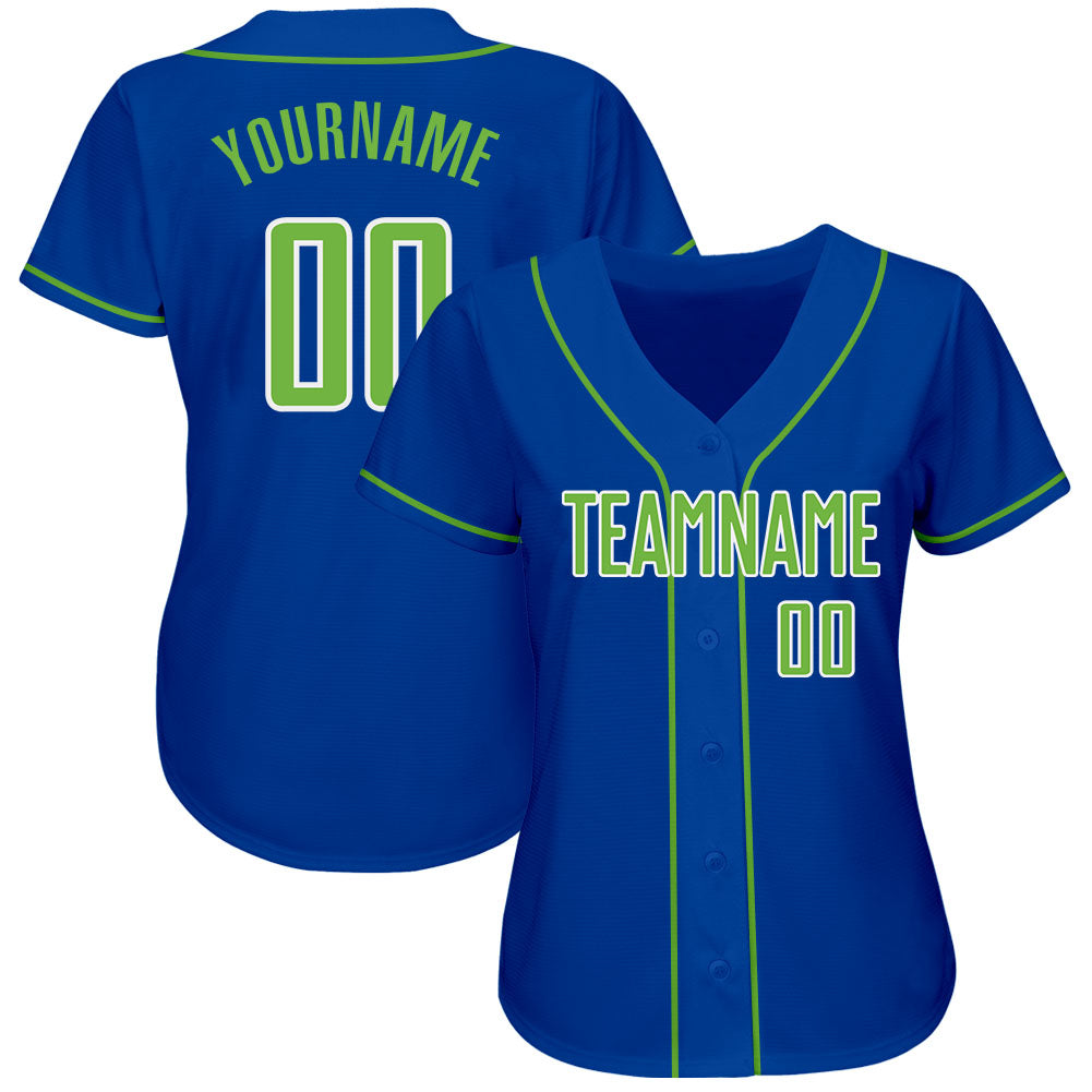 Custom Royal Neon Green-White Authentic Baseball Jersey view 2