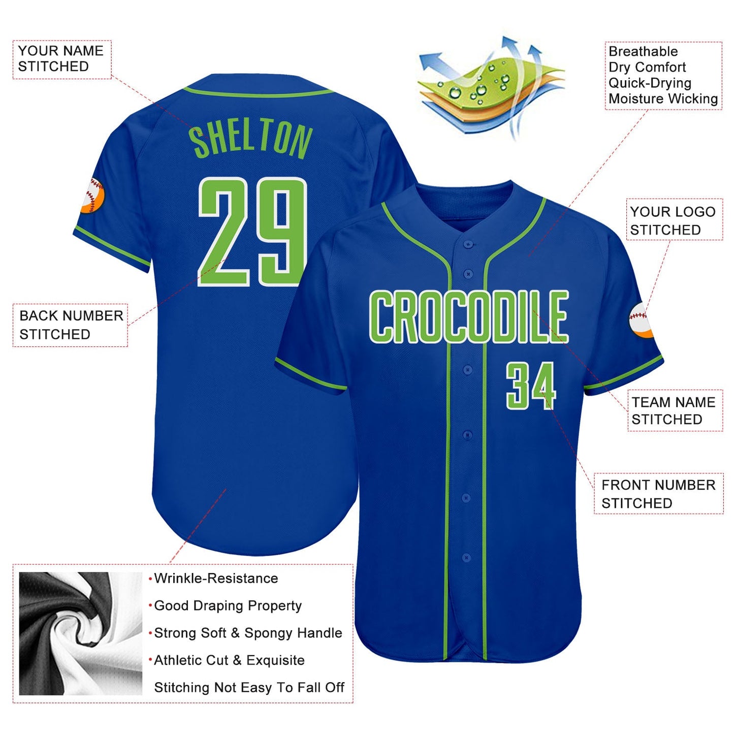 Custom Royal Neon Green-White Authentic Baseball Jersey view 3