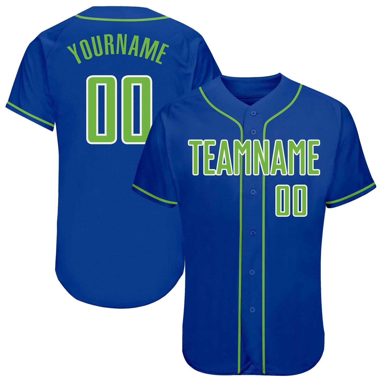 Custom Royal Neon Green-White Authentic Baseball Jersey - Main View