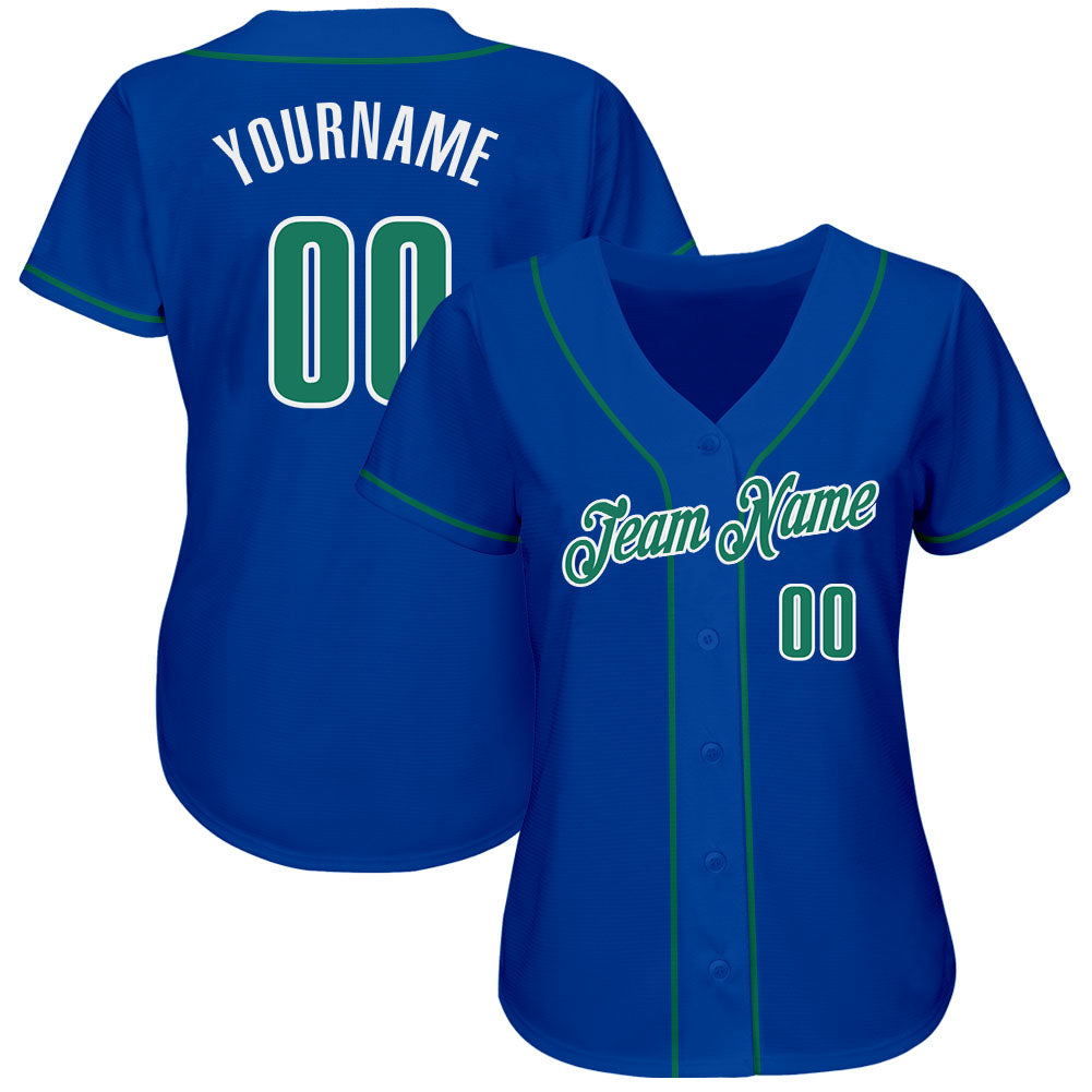 Custom Royal Kelly Green-White Authentic Baseball Jersey view 2