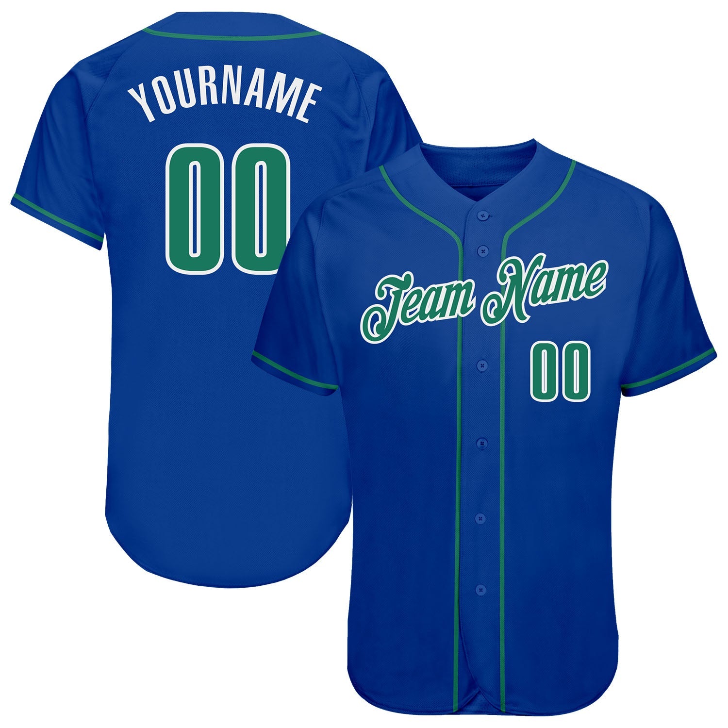 Custom Royal Kelly Green-White Authentic Baseball Jersey - Main View