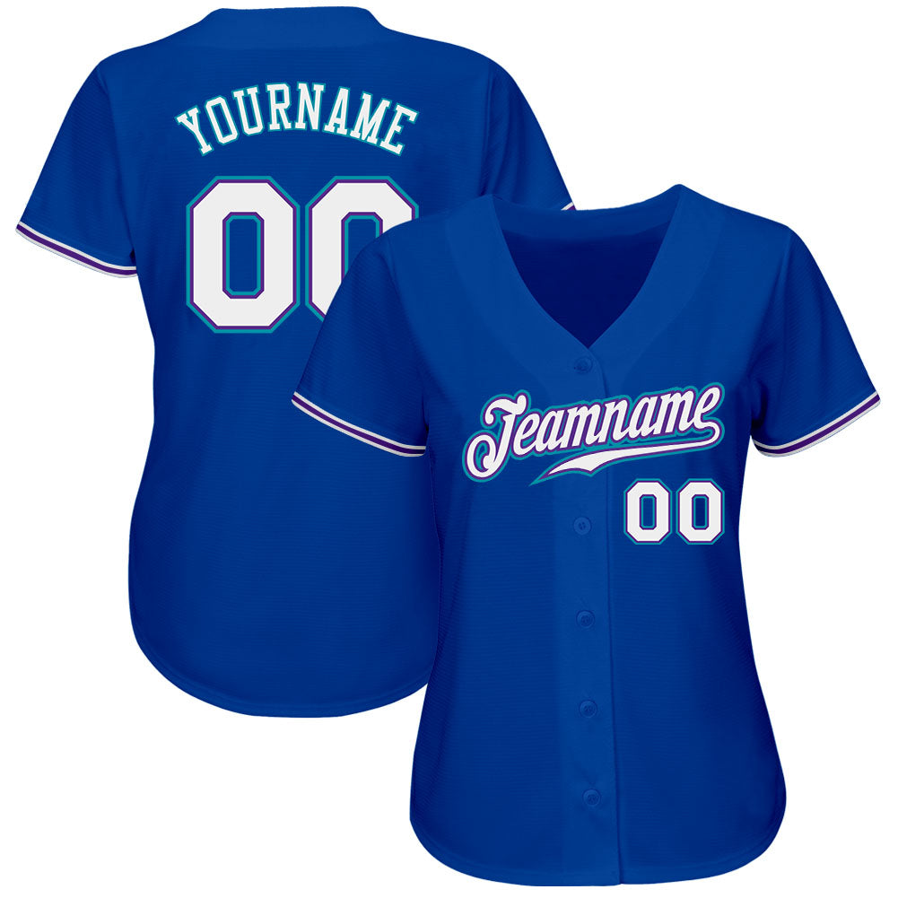 Custom Royal White-Teal Authentic Baseball Jersey view 2