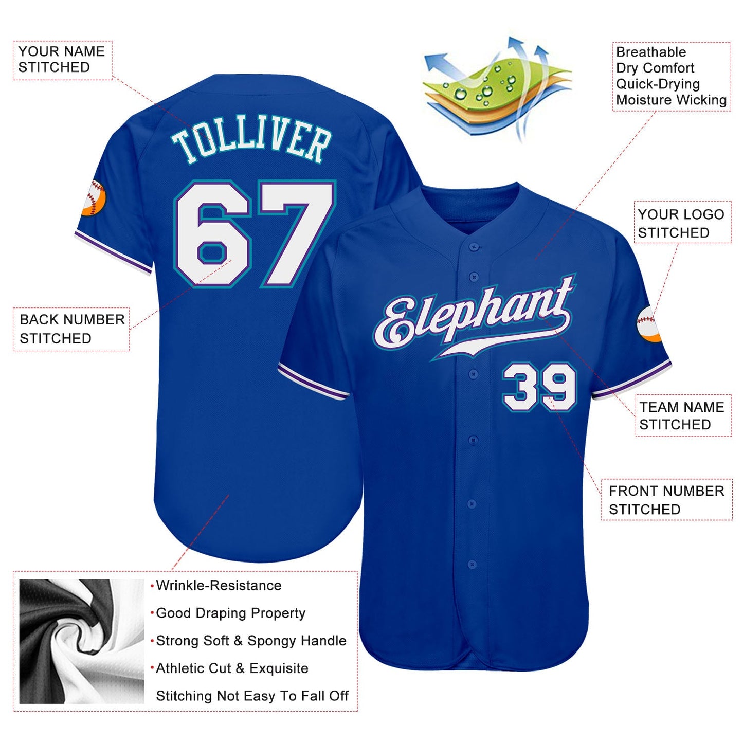 Custom Royal White-Teal Authentic Baseball Jersey view 3