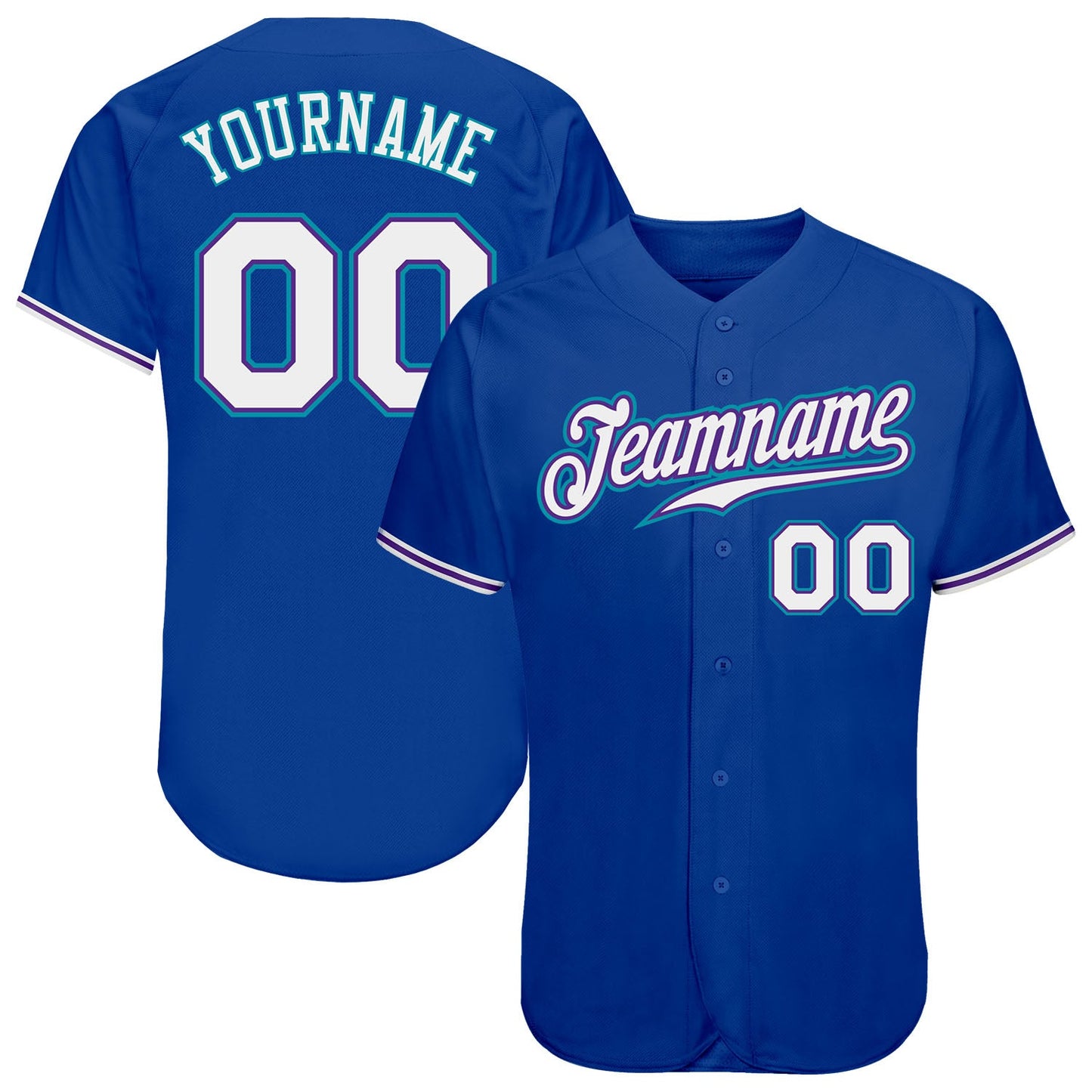 Custom Royal White-Teal Authentic Baseball Jersey - Main View