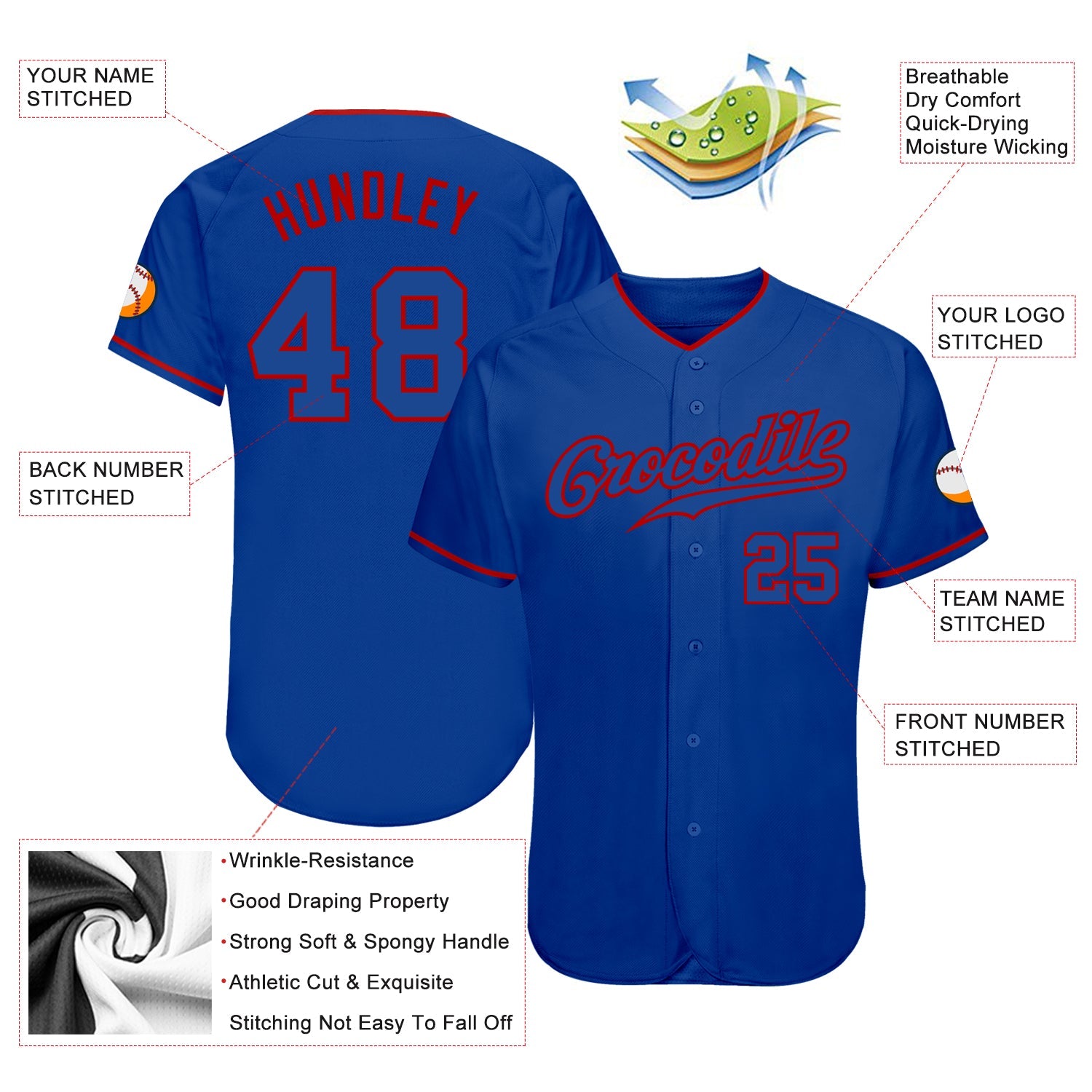 Custom Royal Royal-Red Authentic Baseball Jersey view 3