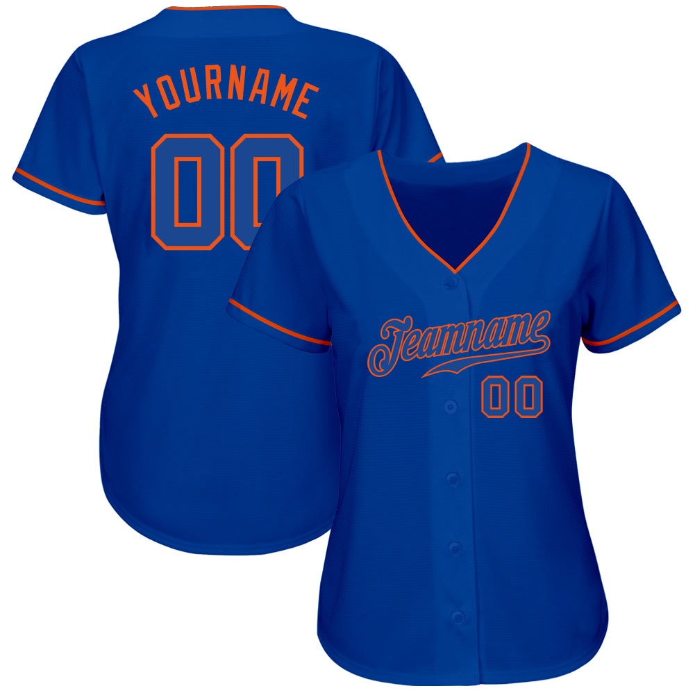 Custom Royal Royal-Orange Authentic Baseball Jersey view 2
