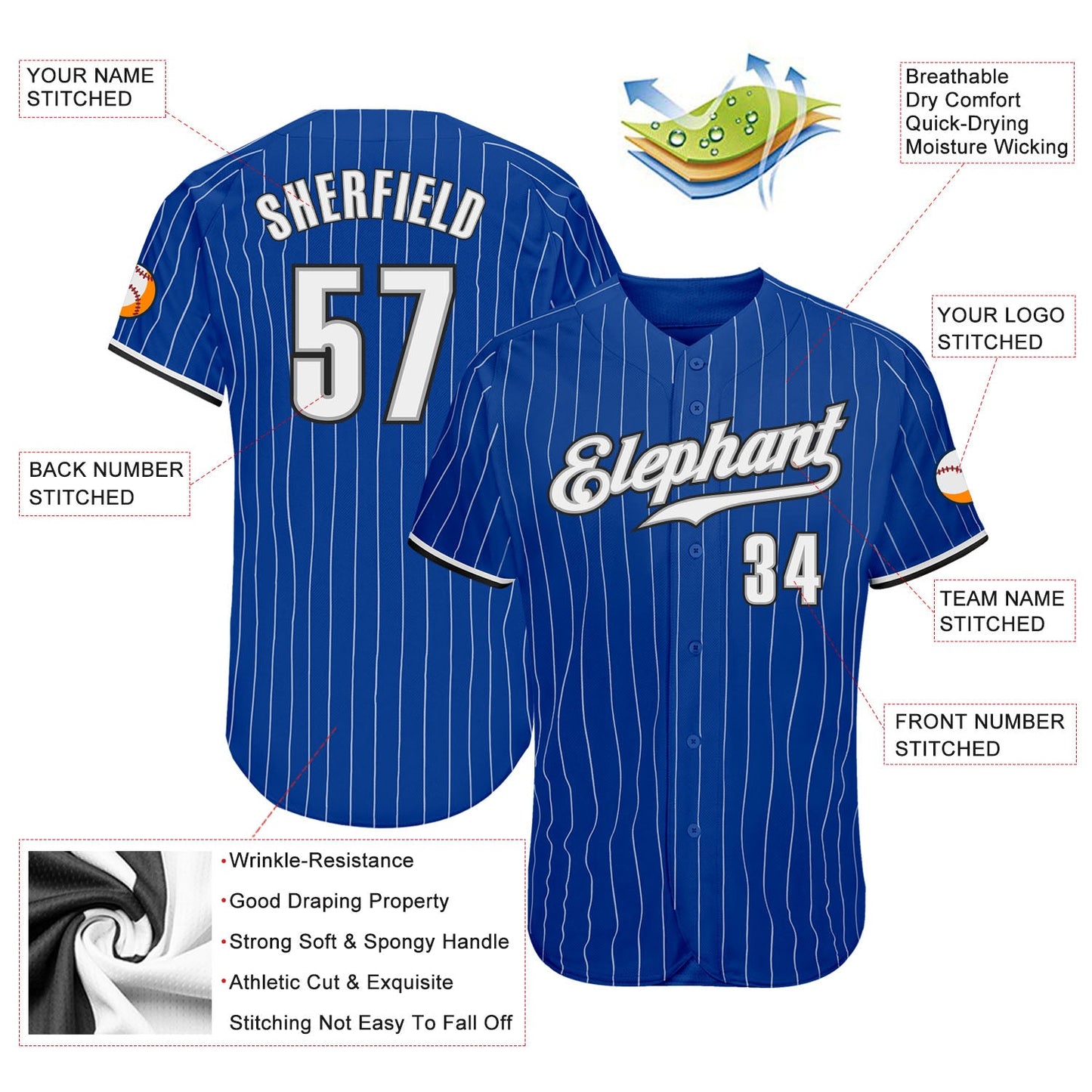 Custom Royal White Pinstripe White-Black Authentic Baseball Jersey view 4