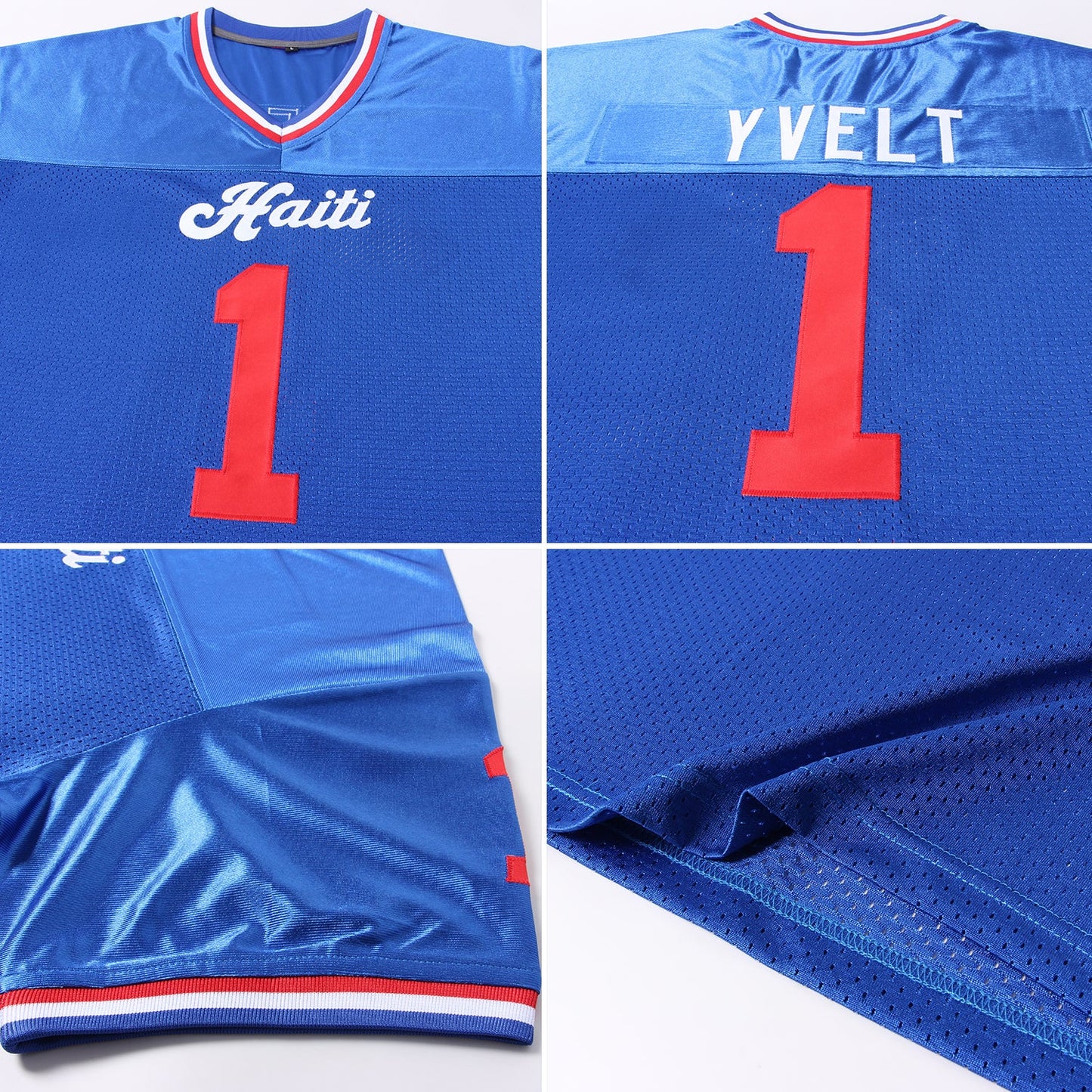Custom Royal Red-White Mesh Authentic Throwback Football Jersey view 7