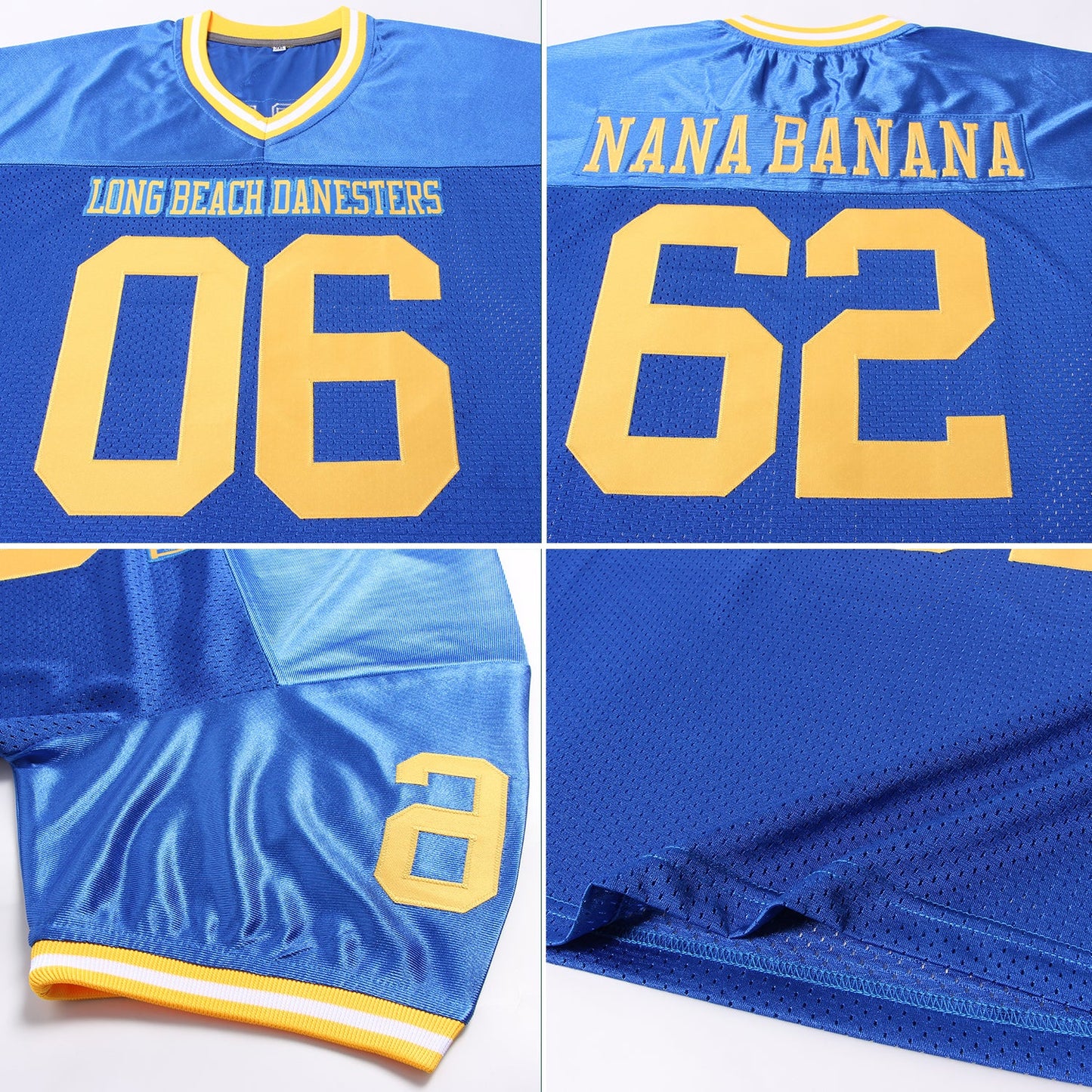 Custom Royal Gold-White Mesh Authentic Throwback Football Jersey view 5
